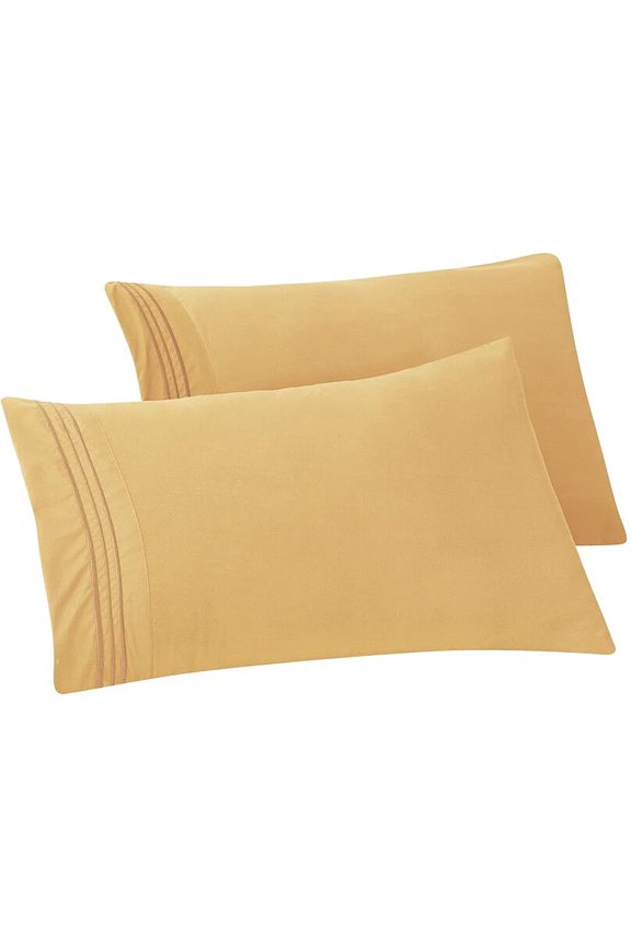 Solid Pillowcases 1500 Thread Count Egyptian Quality,Easy Slip-On, 2-Piece Set, Standard/Queen Pillowcase, Gold