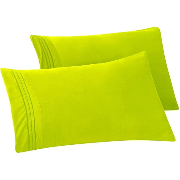 Mocassi Solid Pillowcases 1500 Thread Count Egyptian Quality,Easy Slip-On, 2-Piece Set, Standard/Queen Pillowcase, Lime