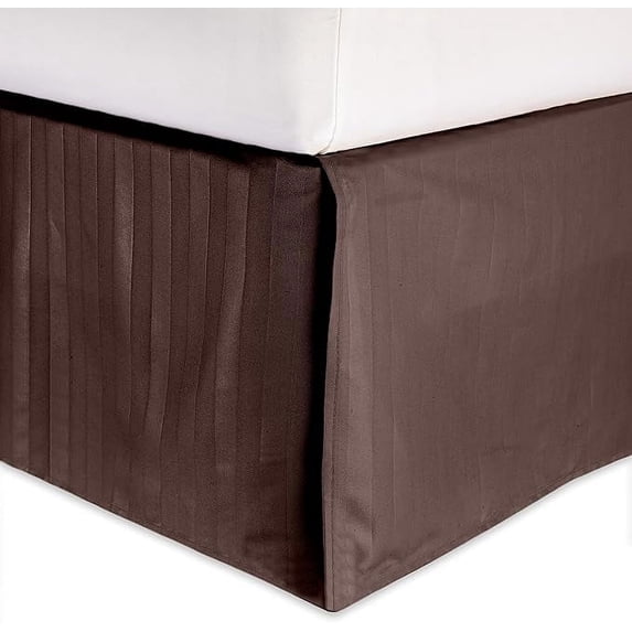 Mocassi Striped Bed Skirt, 1500 Thread Count Quality, Pleated for a Clean Look- Easy Care, Wrinkle and Stain Resistant, Stripe, Cali King, Chocolate Brown