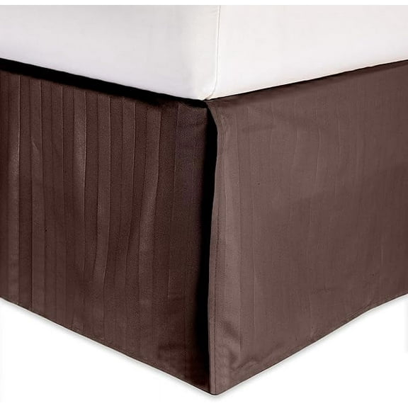 Mocassi Striped Bed Skirt, 1500 Thread Count Quality, Pleated for a Clean Look- Easy Care, Wrinkle and Stain Resistant, Stripe, Queen, Chocolate Brown