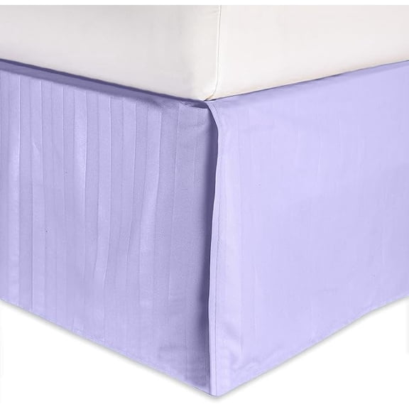Mocassi Striped Bed Skirt, 1500 Thread Count Quality, Pleated for a Clean Look- Easy Care, Wrinkle and Stain Resistant, Stripe, King, Lilac