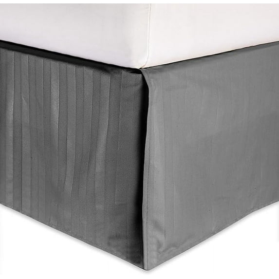 Mocassi Striped Bed Skirt, 1500 Thread Count Quality, Pleated for a Clean Look- Easy Care, Wrinkle and Stain Resistant, Stripe, Queen, Gray