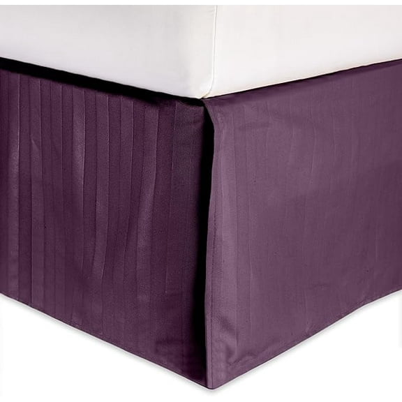 Mocassi Striped Bed Skirt, 1500 Thread Count Quality, Pleated for a Clean Look- Easy Care, Wrinkle and Stain Resistant, Stripe, Queen, Purple