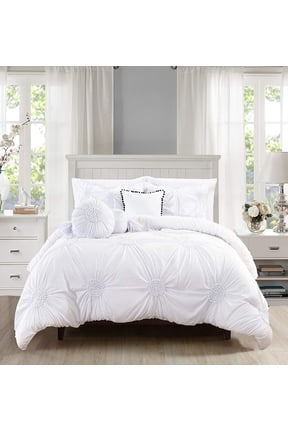 Sun Flower Collection 10 Piece White Ruffle Design Bed in a Bag, King