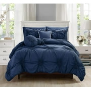Mocassi Sun Flower Collection 10-Pieces Navy Blue Bed-in-a-Bag, King