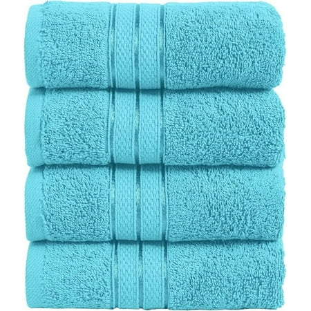 Mocassi Turkish Cotton Hand Towel Set, 4-Pack, 16" x 28", Highly Absorbent - Soft Bathroom Towels, Aqua