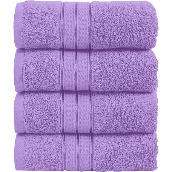 Mocassi Turkish Cotton Hand Towel Set, 4-Pack, 16" x 28", Highly Absorbent - Soft Bathroom Towels, Lilac