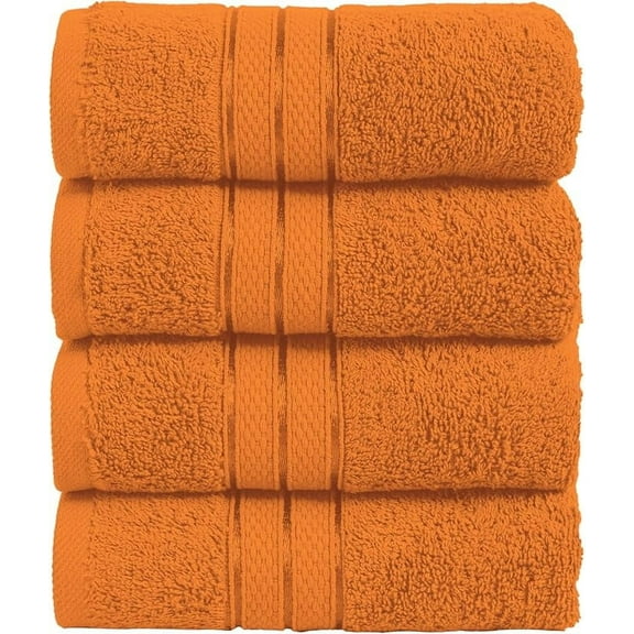 Mocassi Turkish Cotton Hand Towel Set, 4-Pack, 16" x 28", Highly Absorbent - Soft Bathroom Towels, Orange