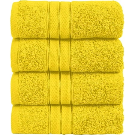 Mocassi Turkish Cotton Hand Towel Set, 4-Pack, 16" x 28", Highly Absorbent - Soft Bathroom Towels, Yellow