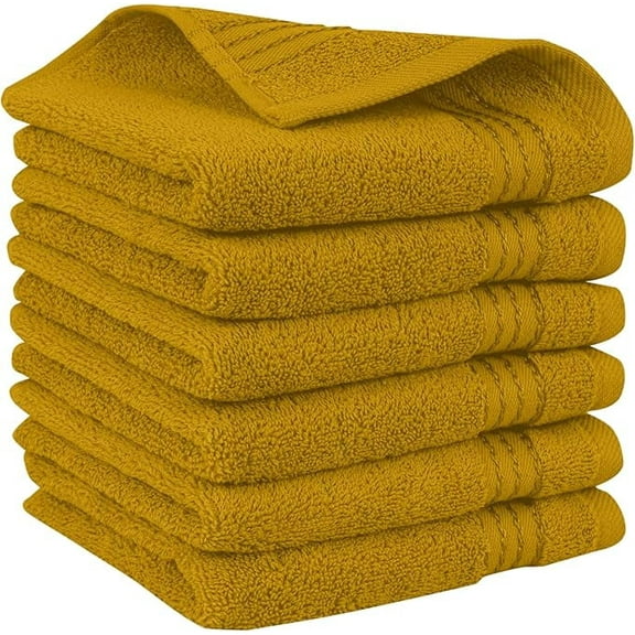 Mocassi Turkish Cotton Washcloth Set, 6-Pack, 13" x 13", Highly Absorbent - Soft Bathroom Towels, Gold