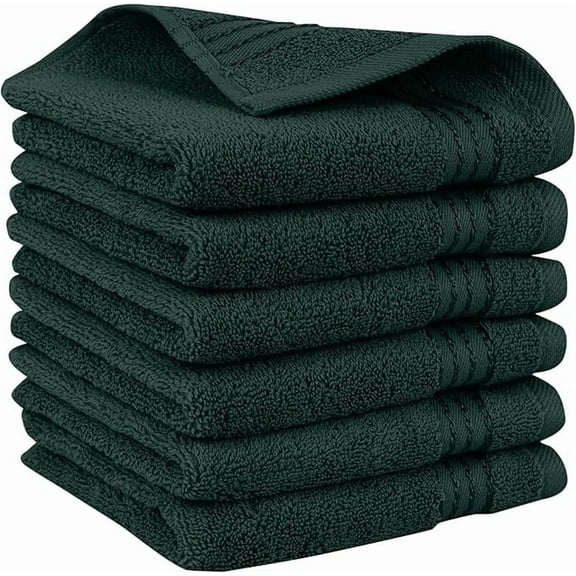 Mocassi Turkish Cotton Washcloth Set, 6-Pack, 13" x 13", Highly Absorbent - Soft Bathroom Towels, Hunter Green