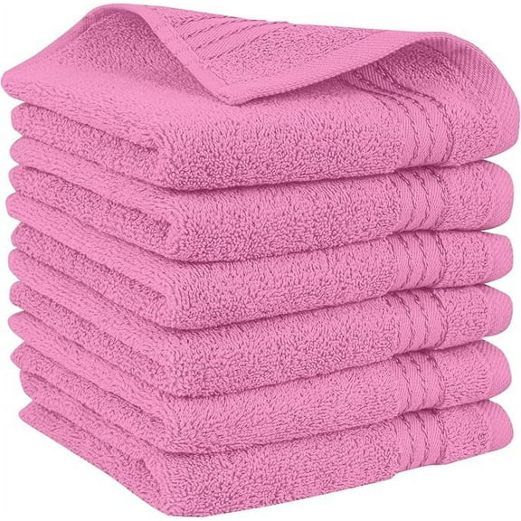 Mocassi Turkish Cotton Washcloth Set, 6-Pack, 13" x 13", Highly Absorbent - Soft Bathroom Towels, Light Pink