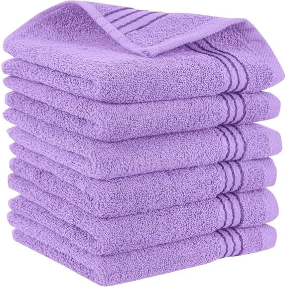 Mocassi Turkish Cotton Washcloth Set, 6-Pack, 13" x 13", Highly Absorbent - Soft Bathroom Towels, Lilac