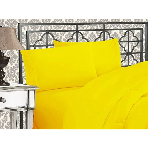 Mocassi Ultra Soft 4-Piece Bed Sheet Set with Deep Pockets - 1500 Thread Count Egyptian Quality Microfiber, Wrinkle & Fade Resistant, Twin/Twin XL, Yellow