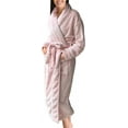 thumbnail image 1 of Mocassi Women’s Plush Fleece Spa Bathrobe, Shawl Collar and Pockets, Velvet Soft and Warm Long Robe - Large, Pink, 1 of 5
