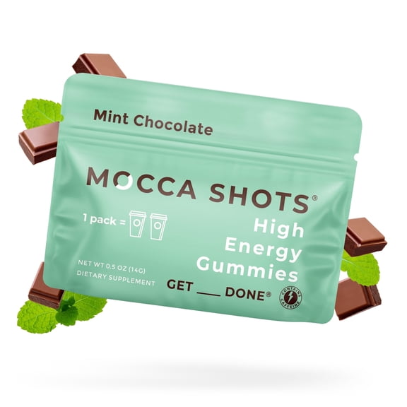 Seattle Gummy Company Mocca Shots Mint Chocolate Caffeine Gummy (12 Packs, 12x2 Shots, 200mg Caffeine/Pack)