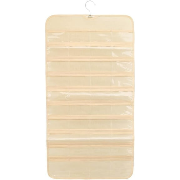 Moccasin Hanging Jewelry Organizer with Clear 40 Pockets Closet Earring Necklace Bracelet Storage with Hanger Watch Key Organizer Non-Woven Fabrics Jewelry Hanging Display Rolls 84x42cm