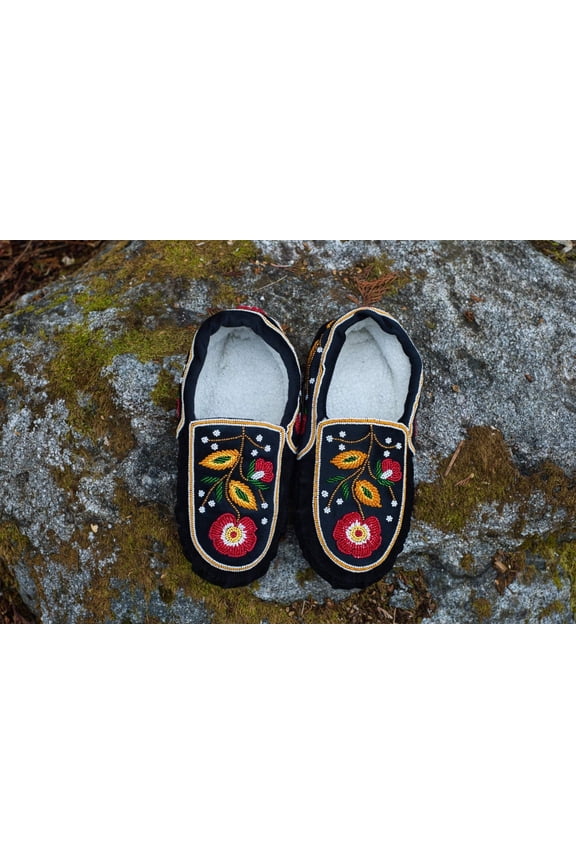 Moccasins Handmade beaded moccasins with Intricate bead-work | Genuine Leather | Black