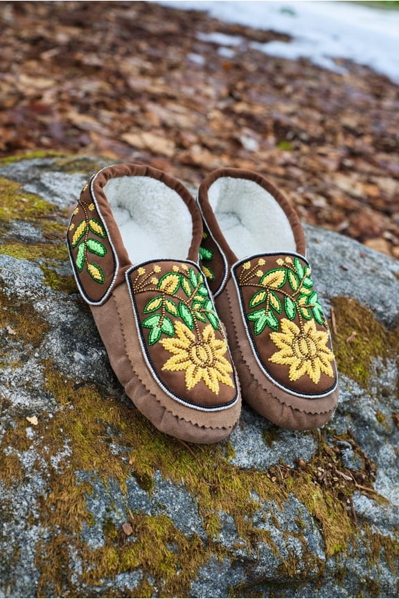 Moccasins Handmade beaded moccasins with Intricate bead-work | Genuine Leather | Brown
