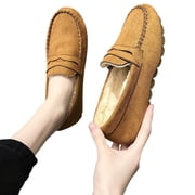 Moccasins for Women House Slippers Indoor Outdoor Plush Women Bedroom Shoes Cozy Womens Loafer Shoes Warm Plush-Lined Winter Slip-On Flats Winter Doudou Flat Cotton Shoes