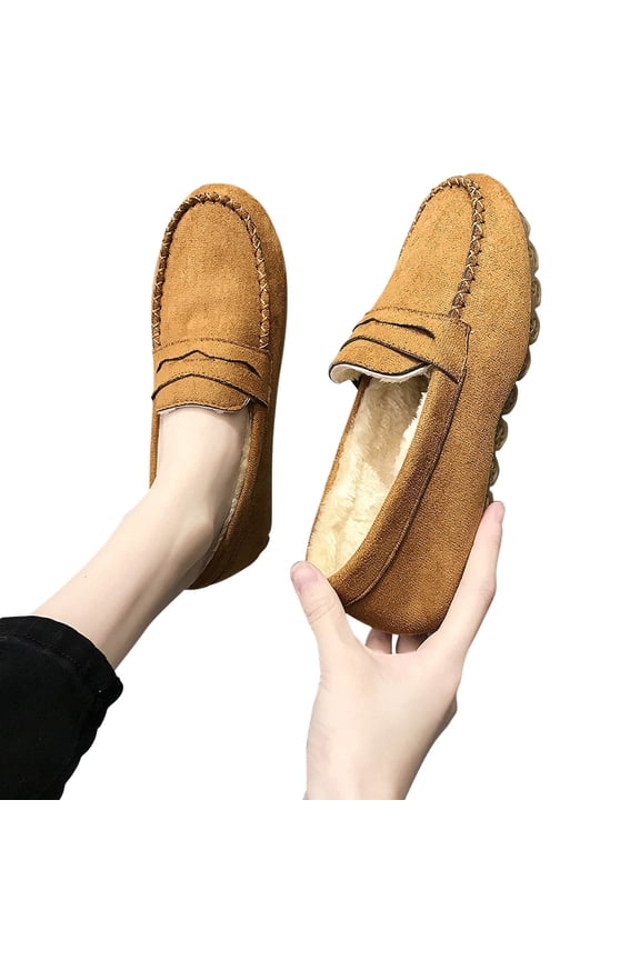 Moccasins for Women House Slippers Indoor Outdoor Plush Women Bedroom Shoes Cozy Women's Loafer Shoes Warm Plush-Lined Winter Slip-On Flats Winter Doudou Flat Cotton Shoes