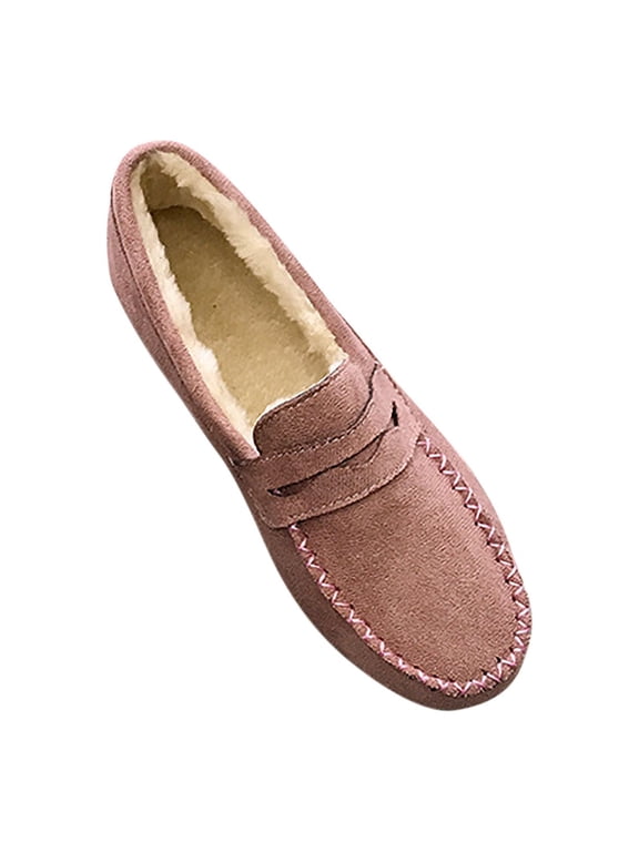 Moccasins for Women House Slippers Indoor Outdoor Plush Women Bedroom Shoes Cozy Women's Loafer Shoes Warm Plush-Lined Winter Slip-On Flats Winter Doudou Flat Cotton Shoes