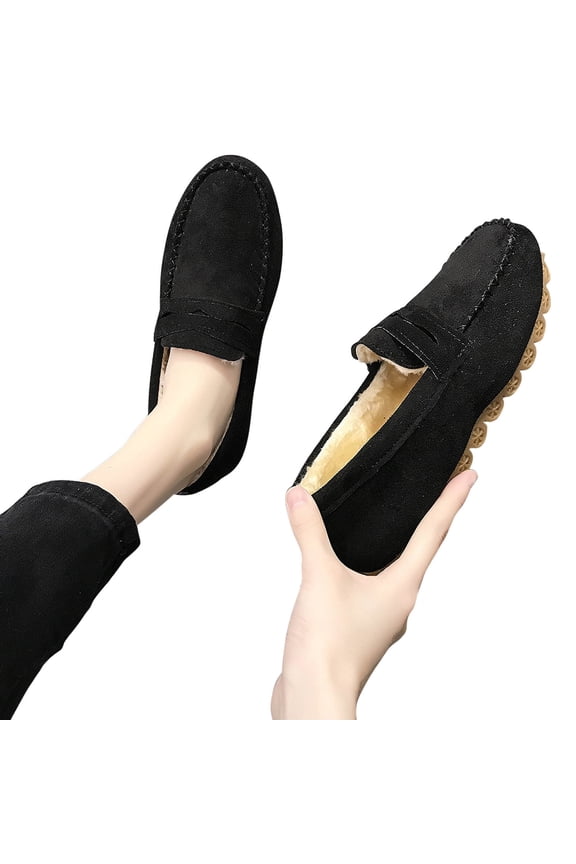 Moccasins for Women House Slippers Indoor Outdoor Plush Women Bedroom Shoes Cozy Women's Loafer Shoes Warm Plush-Lined Winter Slip-On Flats Winter Doudou Flat Cotton Shoes
