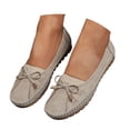thumbnail image 1 of Moccasins Women Slip on Penny Loafers Orthopedic Flat Shoes Bowtie Round Toe Hollow out Casual Walking Shoes Beige Size 7.5, 1 of 9