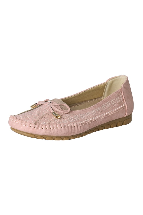 Moccasins Women Slip on Penny Loafers Orthopedic Flat Shoes Bowtie Round Toe Hollow out Casual Walking Shoes Pink Size 9.5