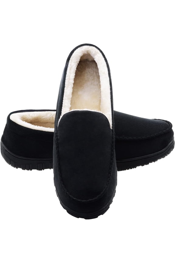 Moccasins for Men House Slippers Indoor Outdoor Plush Mens Bedroom Shoes with Hard Sole