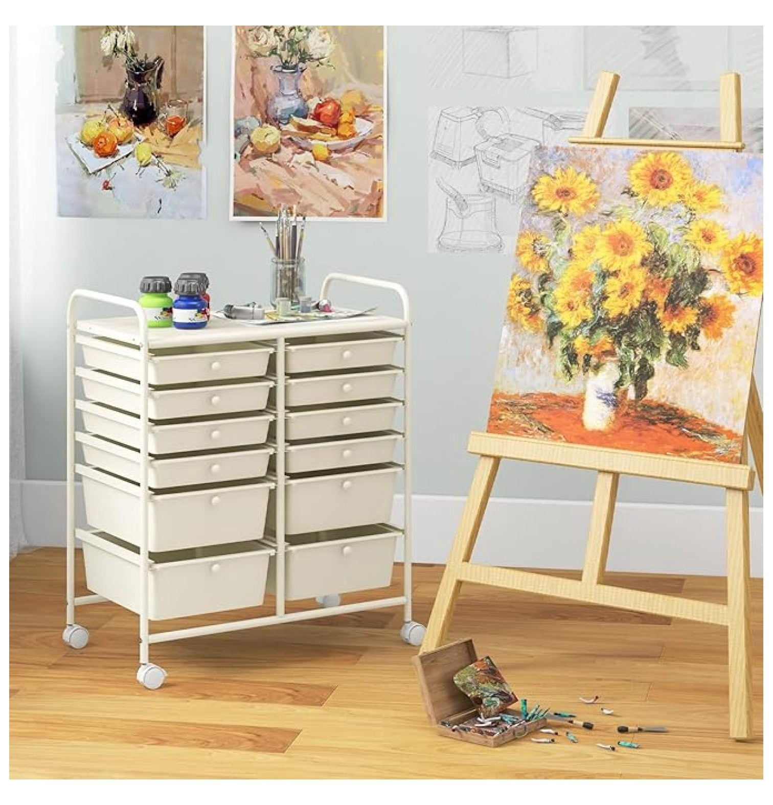 Moccha 12-Drawer Rolling Storage Cart - Utility Cart on Wheels with ...