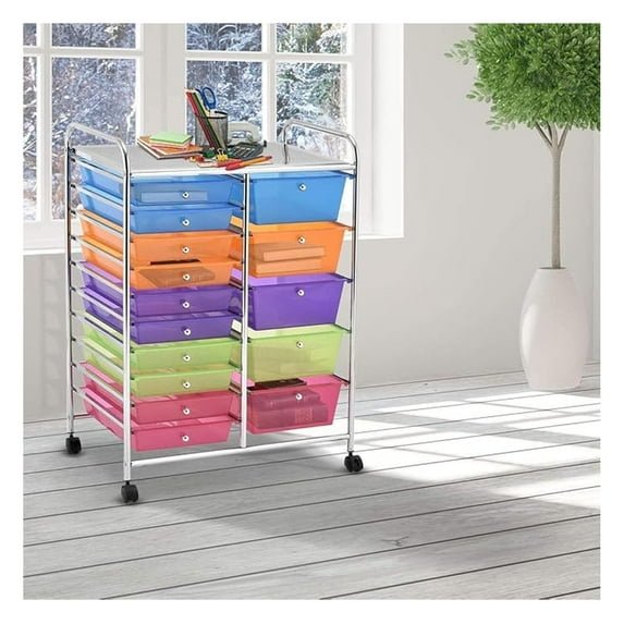 Moccha 15-Drawer Rolling Storage Cart - Under Desk Storage Drawers with wheels for Art Supply Paper Salon, Scrapbook Paper Tools, Mobile Utility Cart for Classroom (15 Drawers, )