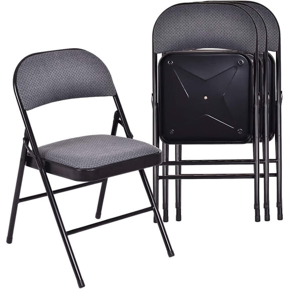 Moccha 4 Pack Folding Chairs, Stackable Fabric Commercial Chair with Metal Frame, Lightweight Portable Foldable Chairs with Padded Seat for Home Office Wedding Party Indoor Outdoor Events (Gray)