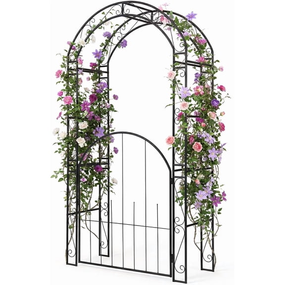 Moccha 84'' Garden Arbor with Gate - Outdoor Arbor Trellis for Climbing , Roses, Vines, Outside Pergola Planter, Metal Pathway Decoration, Wedding Arch for Party Ceremony Patio Entrance