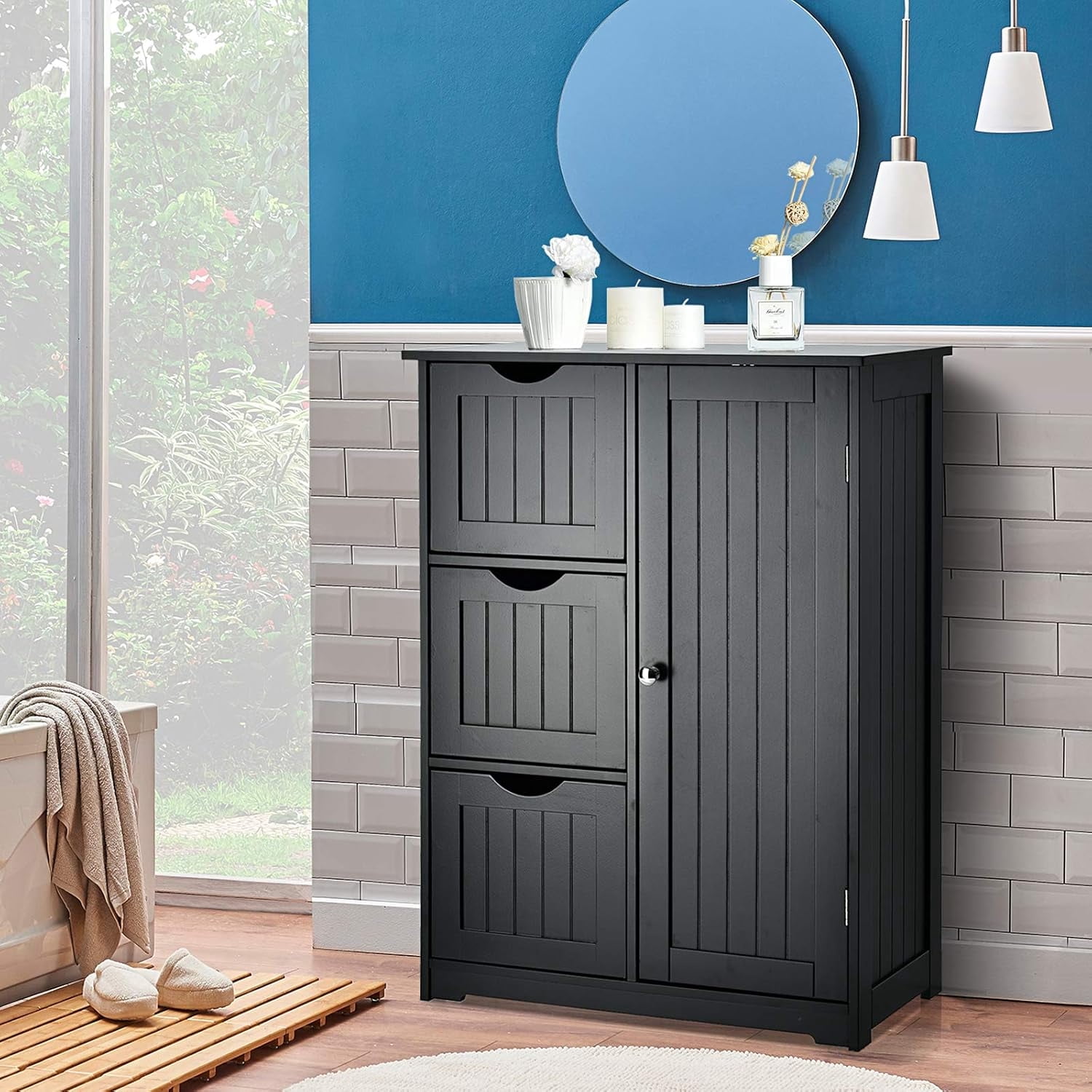 Moccha Bathroom Floor Cabinet Modern Storage Cabinet with 3 Drawers ...