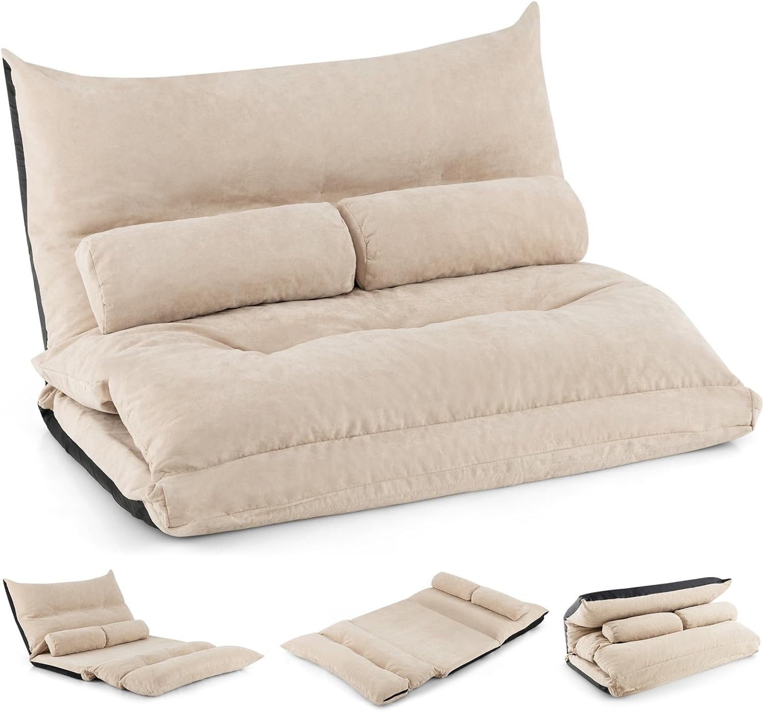Moccha Floor Sofa Bed, Folding Lazy Sofa Sleeper Bed with 2 Pillows