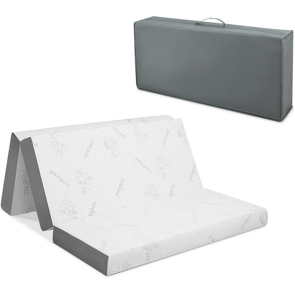 Moccha Folding Mattress, 4” Tri-fold Floor Mattress with Removable Bamboo Cover, Portable Guest Bed with Storage Bag, Memory Foam Mattress for Living Room, Guest Room, Camping, RV, Queen