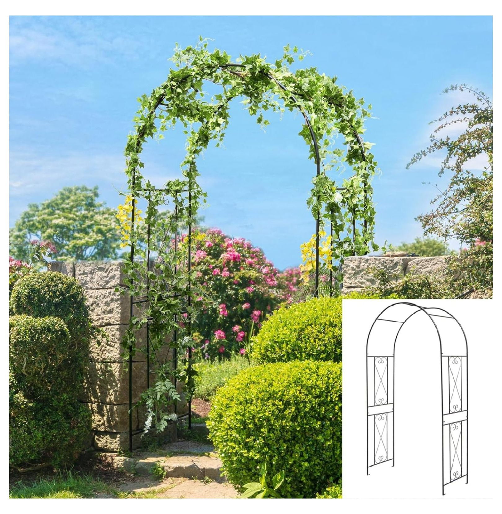 Half Side Garden Arch, Metal Wall Mounted Rose Arch, Pergola Trellis Grape Vines Archway Outdoor Decoration Garden Arbor Arbours For Climbing