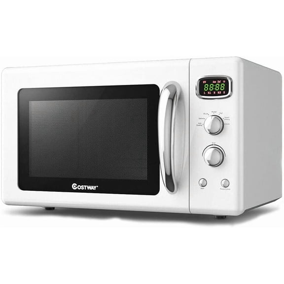 Moccha Large 0.9Cu.ft Countertop Microwave Oven, 900-Watt Retro Microwave w/Child Safety Lock, Defrost & Auto Cooking Function, LED Display, Glass Turntable (White)