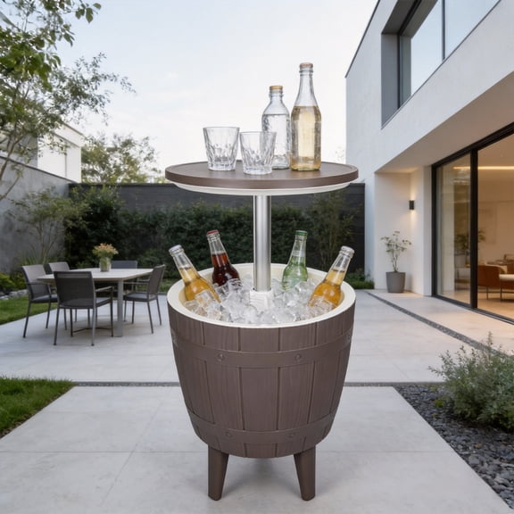 Outdoor End Table Ice Buckets- 10 Gallon Cooler Side Table,Beer Bucket,Drink Buckets, for Deck Pool Backyard Party