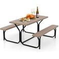thumbnail image 1 of Moccha Picnic Table Bench Set, Portable Plastic Picnic Table w/Steel Frame & Wood-Like Texture, All Weather Heavy Duty Picnic Table Kit, Picnic Tables for Outdoors Garden Patio Dining (Light Brown), 1 of 9