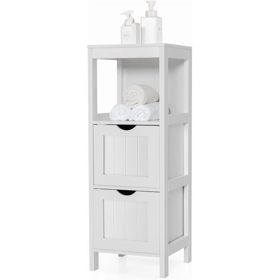 Moccha Small Bathroom Floor Cabinet, Freestanding Storage Cabinet with 2 Removable Drawers, Anti-Tipping Device, Modern Storage Organizer Rack Stand, Narrow Bathroom Cabinet for Small Spaces, White