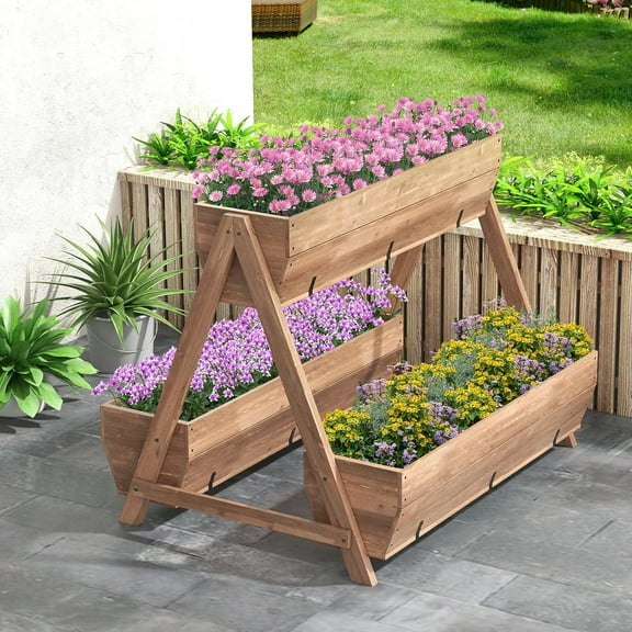 Moccha Vertical Raised Garden Bed, 3 Fir Wood Planter Boxes for Flowers Vegetables Herbs, Freestanding Flower Bed with Drainage Holes, Elevated Garden Planter for Indoor Outdoor (44" x 36" x 35")