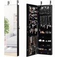 thumbnail image 1 of Moccha Wall Door Jewelry Armoire, Full Screen Jewelry Cabinet for Bedroom, Lockable Jewelry Cabinet, Jewelry Organizer Storage with 2 LED Lights and 2 Drawers, Black, 1 of 9