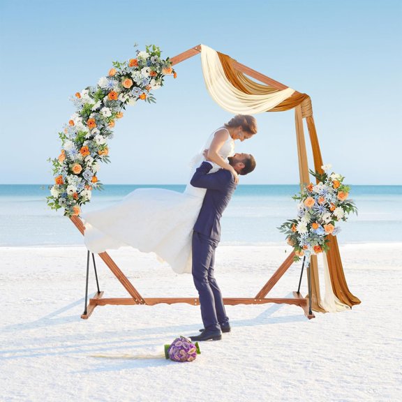 Moccha Wedding Arch, 7 FT Wooden Arch Backdrop Stand, Outdoor Archway Pergola, Garden Arbor Trellis for Climbing PLANTS Flower Balloon, Rustic Wedding Decorations for Home Party Ceremony, Heptagon