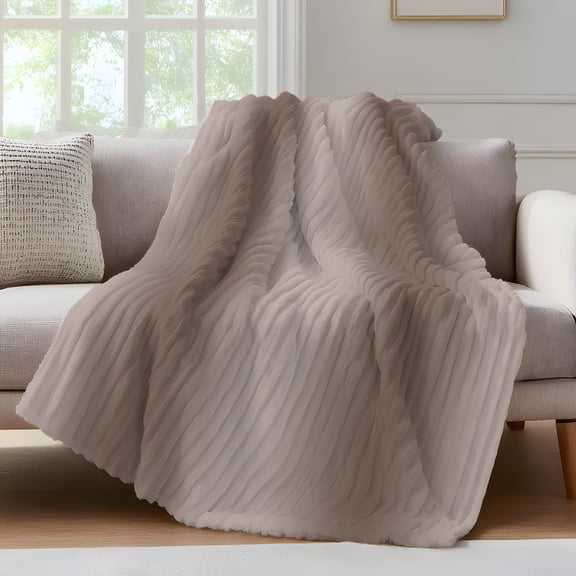 Mocha Brown Gradient Throw Blanket for Couch Abstract Texture Modern Simple Soft and Warm Flannel 3D Striped Fluffy Fuzzy Fleece Blanket Lightweight Throw for Bed, Sofa 40 x 60 Inches
