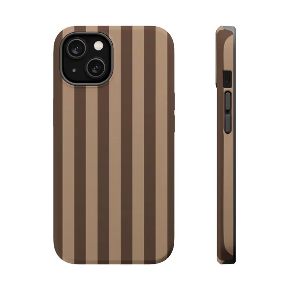 Mocha Coffee Stripe Protective Pattern Phone Case for iPhone 17 16 15 14 13 12 11 Pro Max