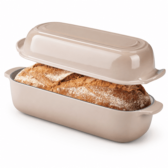 Mocha Enameled Cast Iron Loaf Pan With Lid 2-in-1 Dutch Oven for Baking