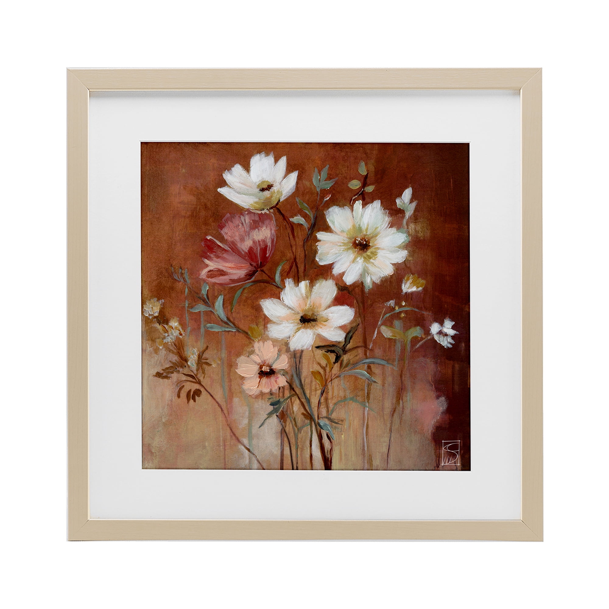 Mocha Flowers Collection Birch Framed Print Under Glass, design by Sara Culpepper