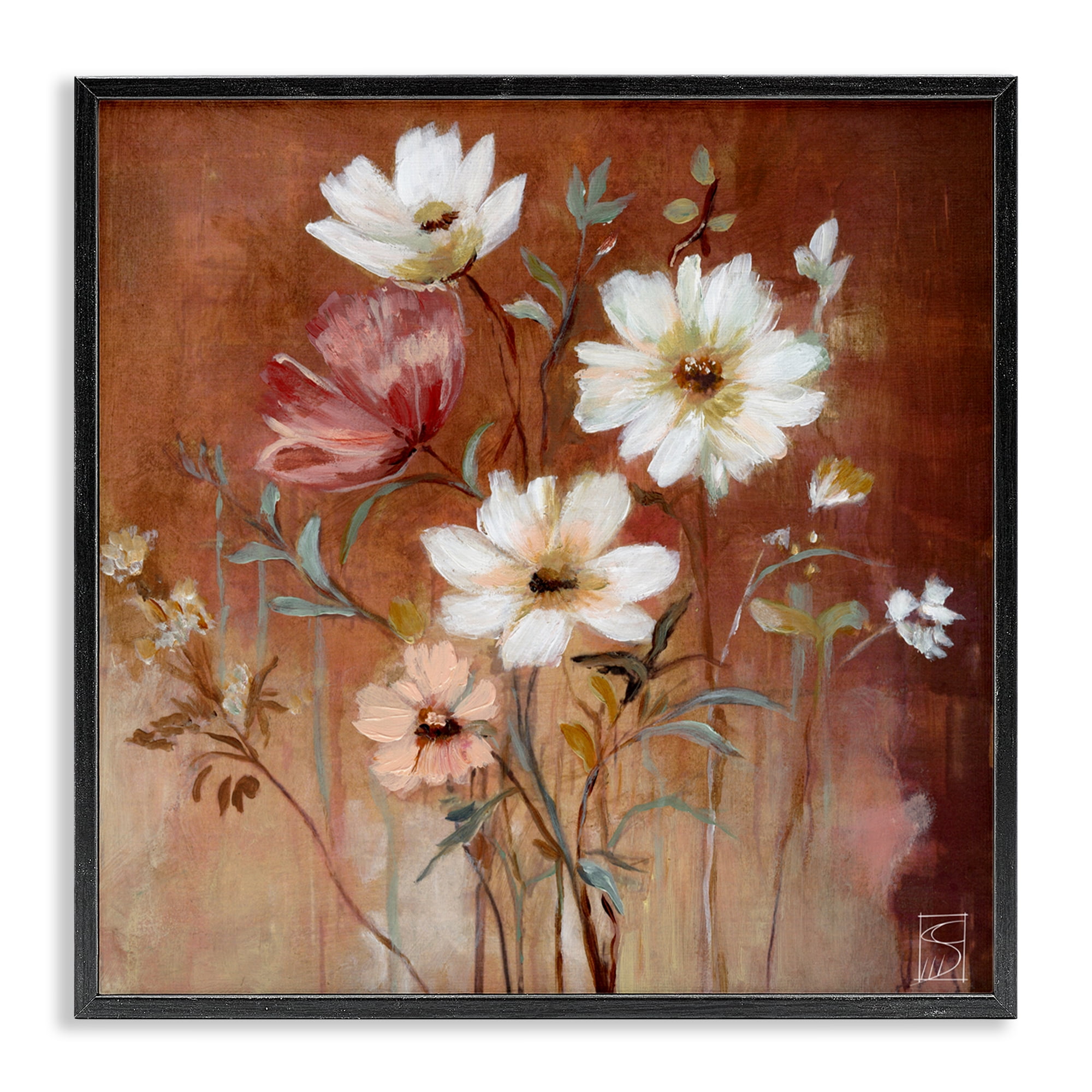 Mocha Flowers Collection Black Framed Giclee Art, design by Sara Culpepper